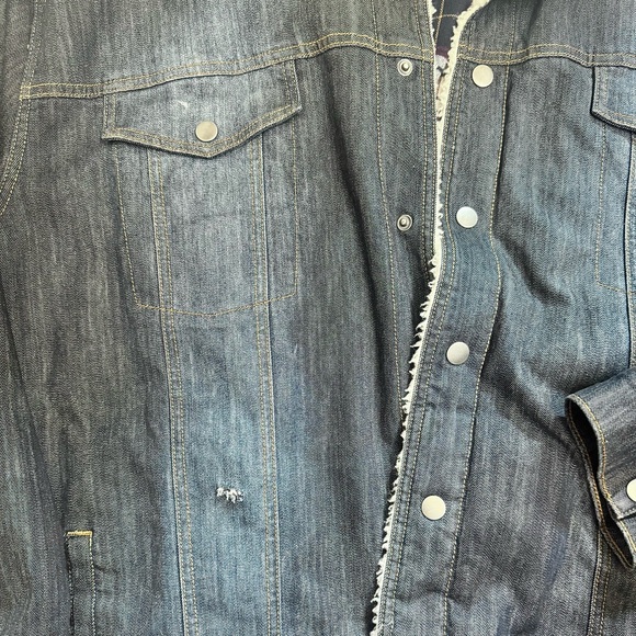 True Nation by DXL Men's Big & Tall Dark Blue Denim Sherpa & Plaid Lined Jacket - Picture 5 of 9